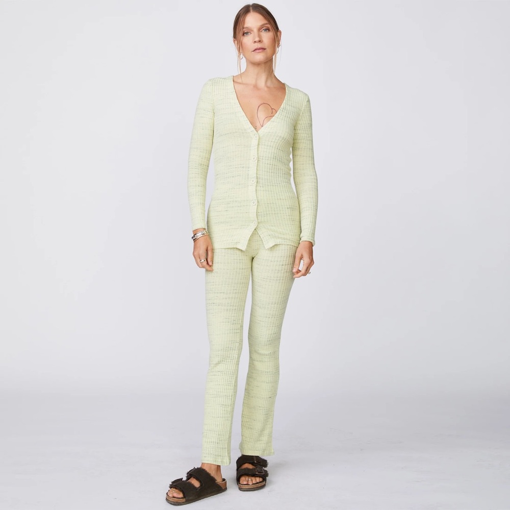 MONROW Cosmo Rib pants Faded Lime • XS • 94% Cotton